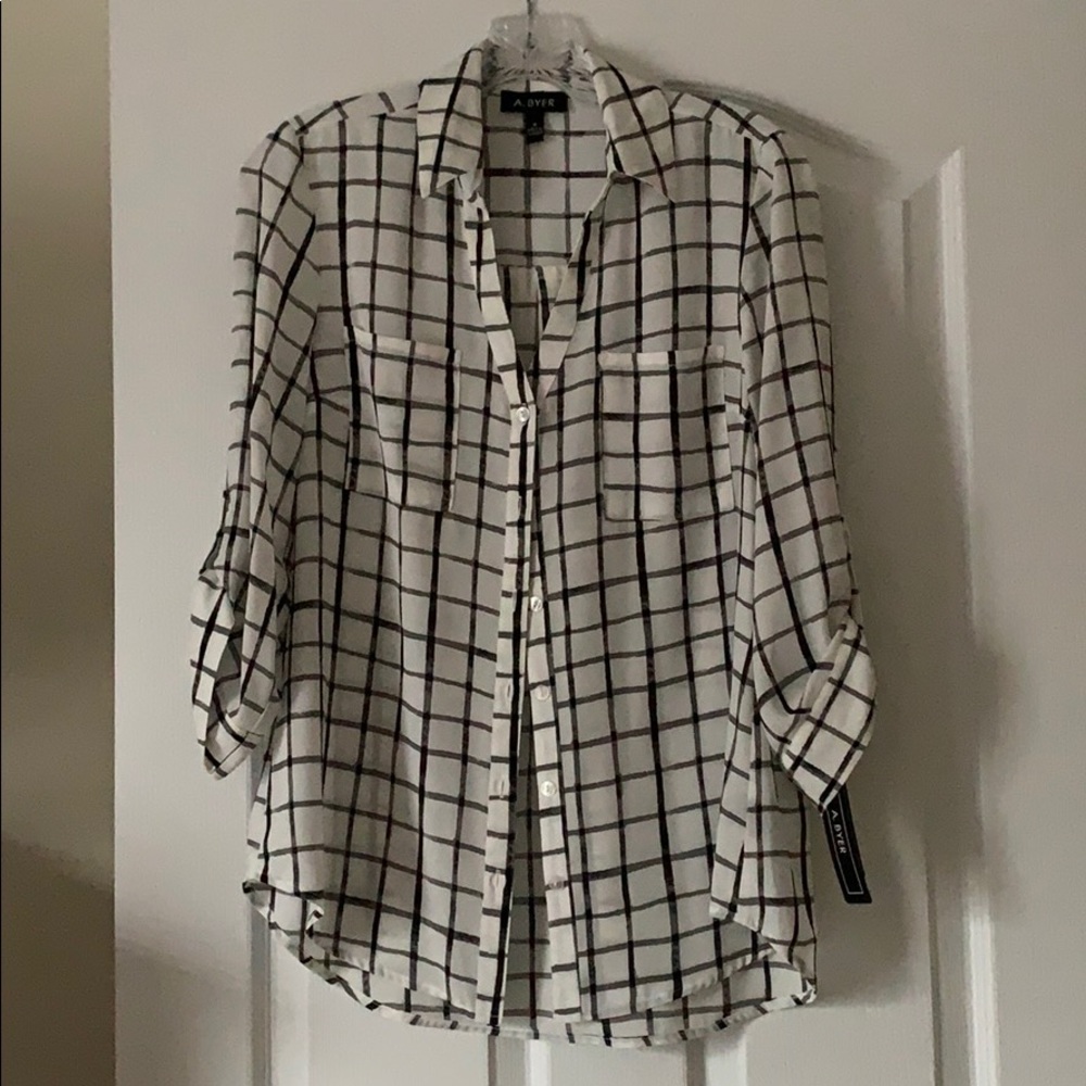 White blouse with black checks